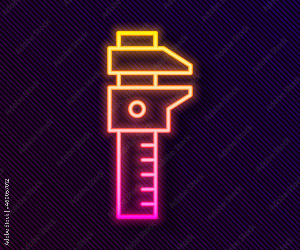 Aufkleber glowing neon line calliper or caliper and scale icon isolated on black background. precision measuri