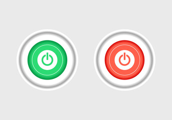 On and off push buttons icon red and green. On-Off switch. power web icon. web icon push-button power.