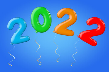 Multicolour Balloons as 2022 New Year Sign. 3d Rendering