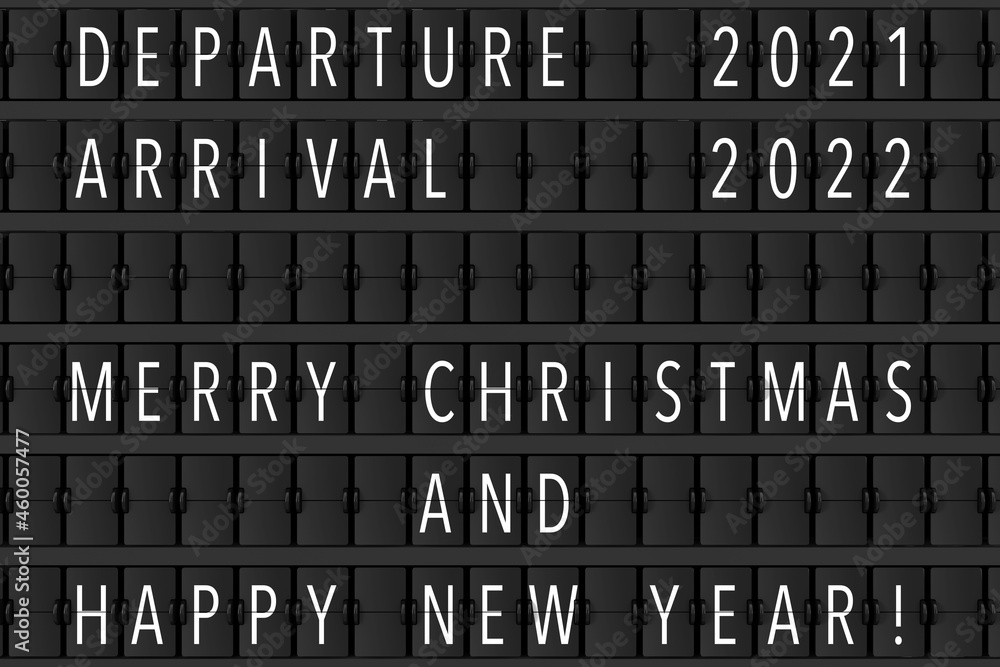 Poster airport announcement flip mechanical timetable with hapy merry christmas and happy new 2022 year sig