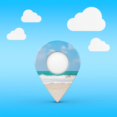 Map Pointer Pin with Ocean or Sea Coast View. 3d Rendering