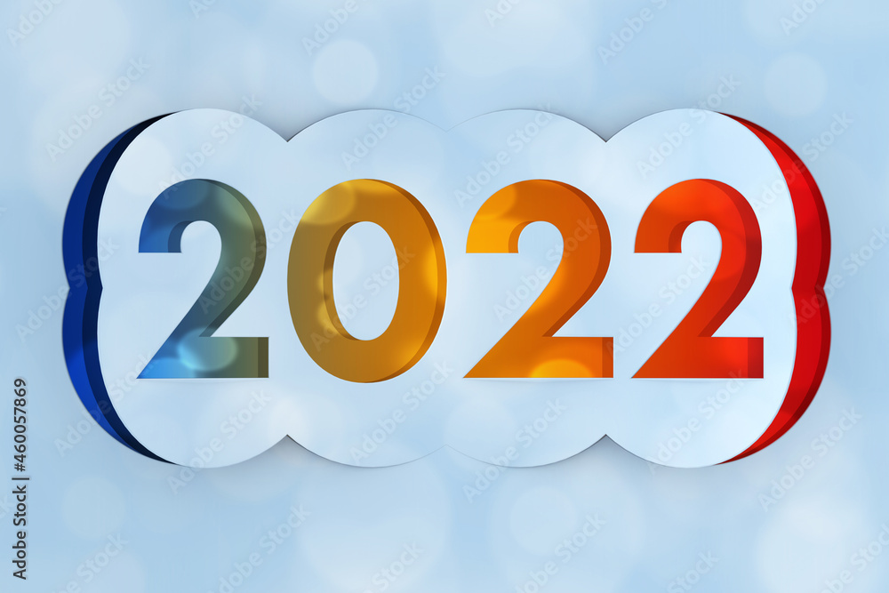 Poster 2022 Happy New Year Sign Cut from Paper. 3d Rendering
