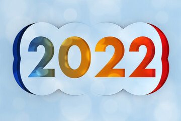 2022 Happy New Year Sign Cut from Paper. 3d Rendering