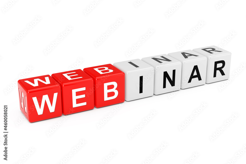 Poster cube blocks with webinar sign. 3d rendering