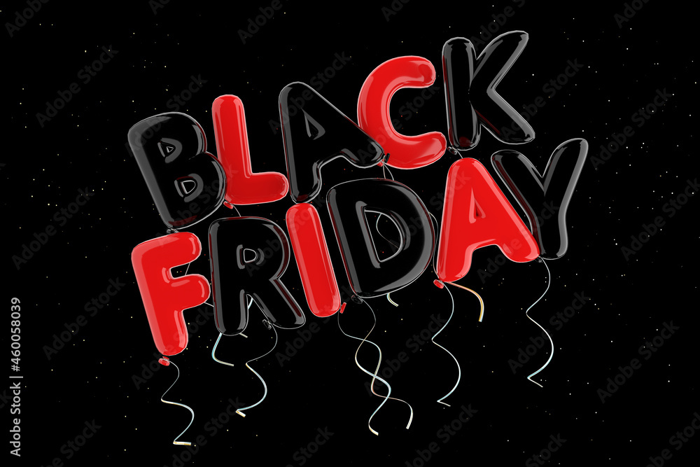 Poster red and black balloon black friday sign. 3d rendering