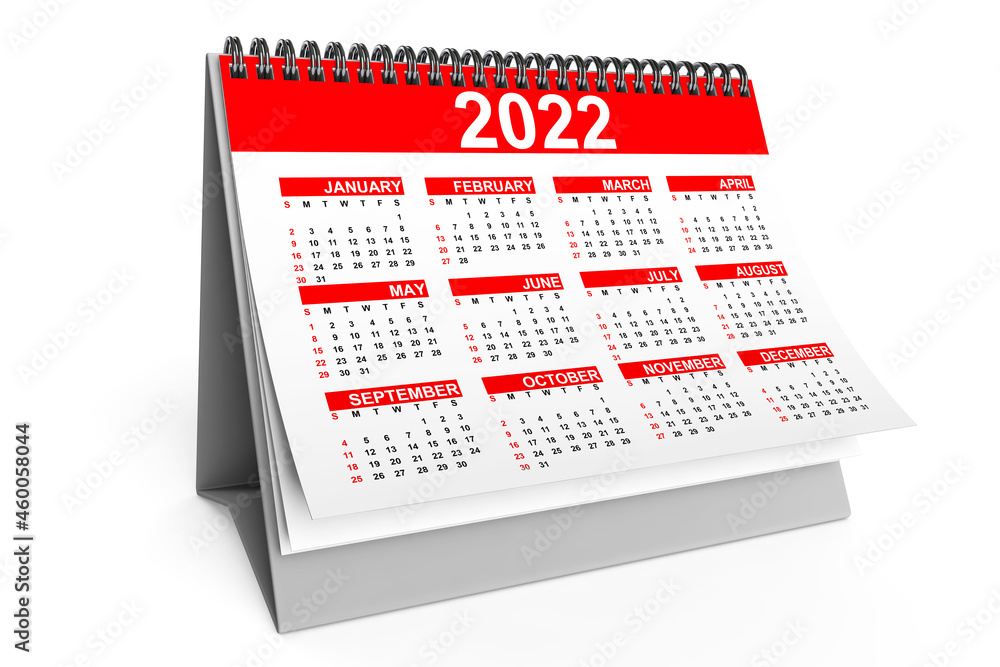 Aufkleber 2022 year desktop calendar. 3d rendering
