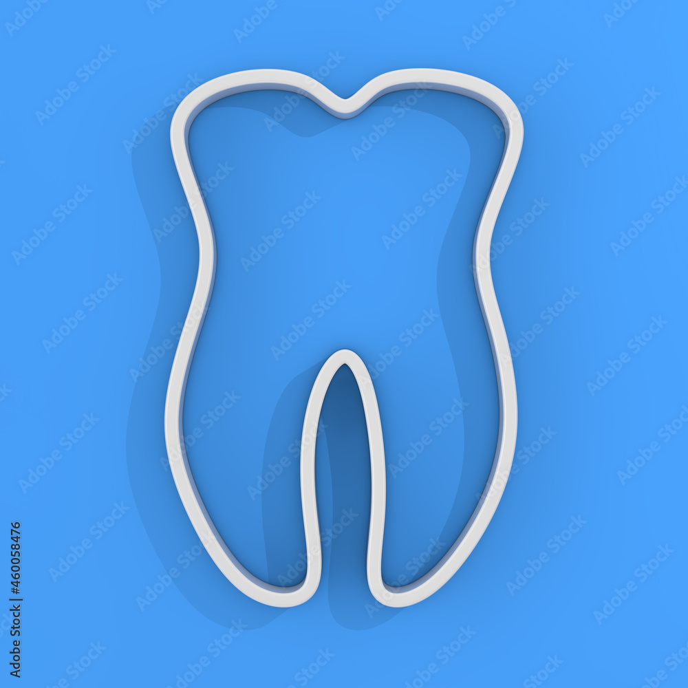 Poster white outline of tooth. 3d rendering