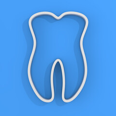 White Outline of Tooth. 3d Rendering
