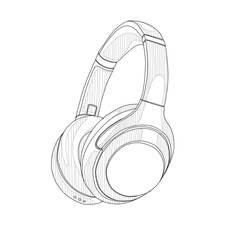 Graphic drawing of modern wireless headphones. Linear drawing of headphones.