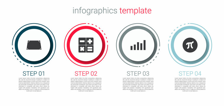 Set Acute trapezoid shape, Calculator, Graph, schedule, chart, diagram and Pi symbol. Business infographic template. Vector