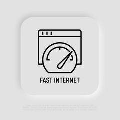 Fast internet thin line icon, speedometer on web page. Modern vector illustration.