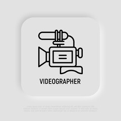 Video camera thin line icon. Modern vector illustration for videographer logo.