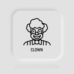 Funny clown for kids party thin line icon. Modern vector illustration, logo for entertainment show.