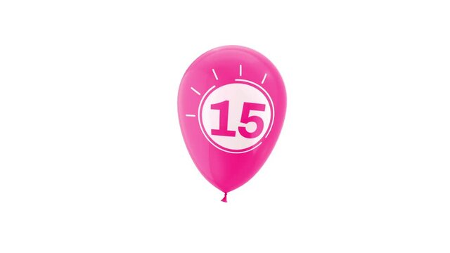 Birthday Celebration Balloon with Number 15. Alpha Matte Channel.