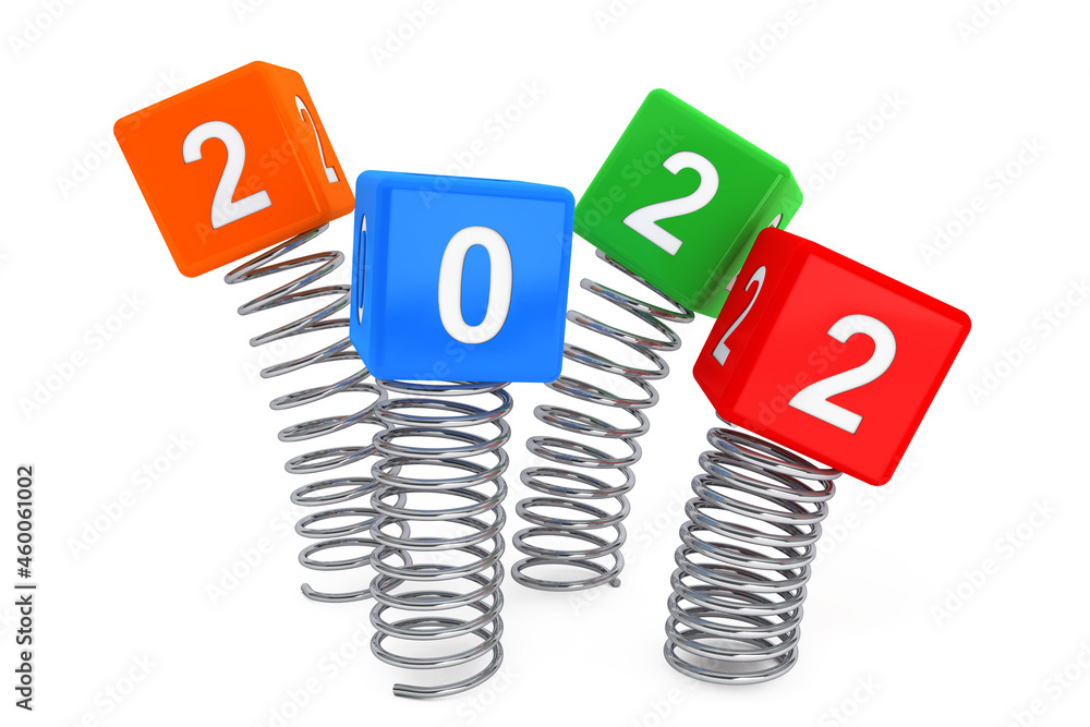 Poster spring cubes with 2022 new year sign. 3d rendering