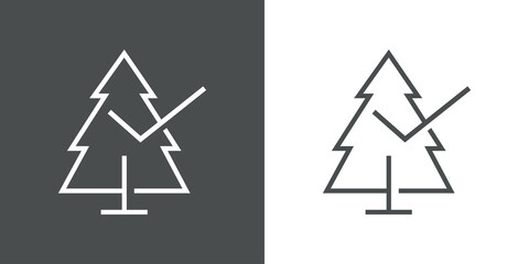 Logotipo lineal árbol de navidad abstracto como casilla de verificación con checkmark en fondo gris y fondo blanco