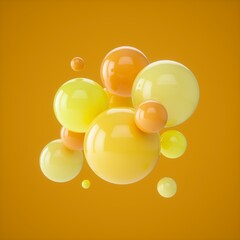 Abstract composition with 3d spheres on orange background