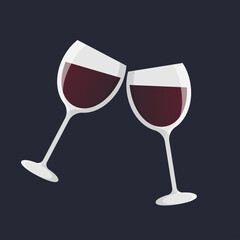 two glasses of red wine . Vector illustration. vector logo, icon or sign.Isolated Vector for Menu Bar or Restaurant.delicious wine cup