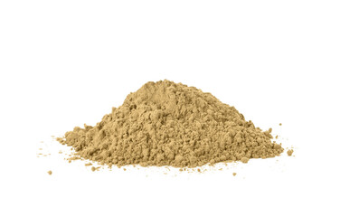 Pile of hojicha powder on white background