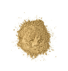 Pile of hojicha powder on white background