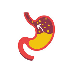 Intestinal disease. Sick stomach icon. Gastric gases. Anatomy human, internal organ. Vector illustration flat design. Isolated on white background. Concept of Healthcare. Painful digestion system.