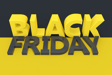 Black Friday Sale Sign in Yellow and Grey Colors. 3d Rendering