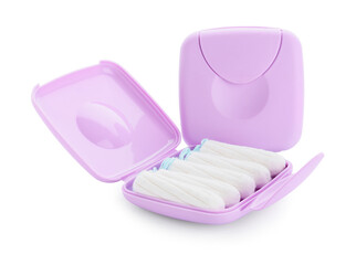 Tampons storage box on white background