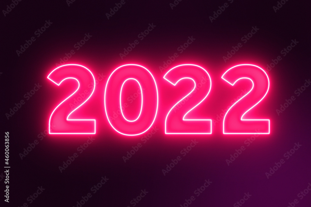 Aufkleber 2022 new year neon text closeup. 3d rendering
