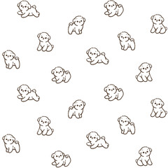 Cartoon happy bichon frise - seamless trendy pattern with dogs in various poses. Flat vector illustration for prints, clothing, packaging and postcards.