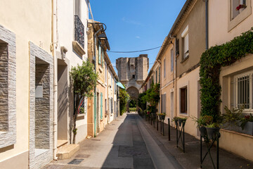 Fototapeta premium Ramparts of Aigues-Mortes, medieval city walls surrounding the city in the Occitanie, southern France