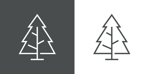 Logotipo lineal árbol de navidad abstracto con ramas en forma de triángulo en fondo gris y fondo blanco