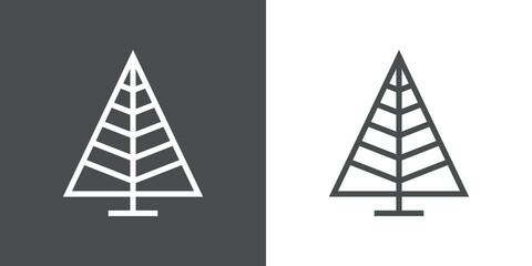 Logotipo lineal árbol de navidad abstracto con ramas en forma de triángulo en fondo gris y fondo blanco © teracreonte