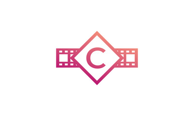 Initial Letter C Square with Reel Stripes Filmstrip for Film Movie Cinema Production Studio Logo Inspiration