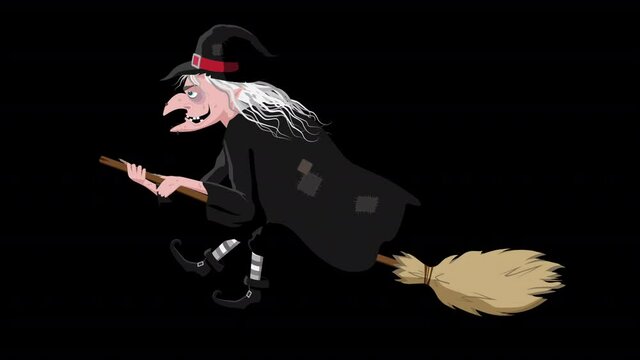 Witch Flying on a Broom Cartoon