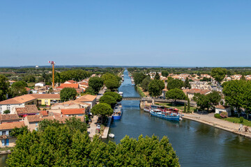 Canal du Rhône à Sète, chanel traversing Aigues-Mortes, Occitanie region of southern France, Europe