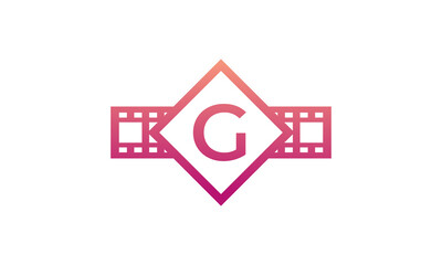 Initial Letter G Square with Reel Stripes Filmstrip for Film Movie Cinema Production Studio Logo Inspiration