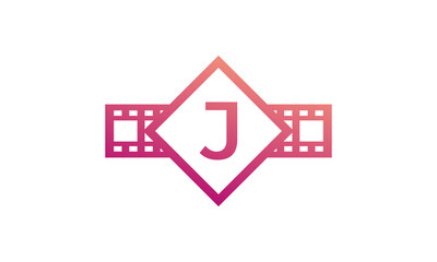 Initial Letter J Square with Reel Stripes Filmstrip for Film Movie Cinema Production Studio Logo Inspiration