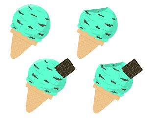 チョコミントアイスクリームイラストセット