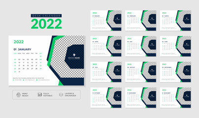 Modern & Minimal 2022 Desk calendar design template.