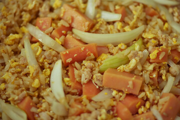 Full frame food American fried rice stly is very to eat when looking. 
