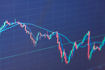 Stock Market Chart on Blue Background. share drop down, graph chart of stock market investment trading.