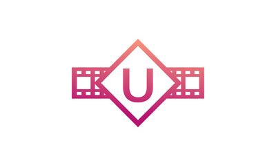 Initial Letter U Square with Reel Stripes Filmstrip for Film Movie Cinema Production Studio Logo Inspiration