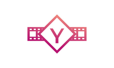 Initial Letter Y Square with Reel Stripes Filmstrip for Film Movie Cinema Production Studio Logo Inspiration