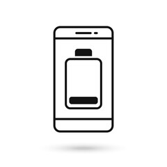 Mobile phone flat design with low battery sign.