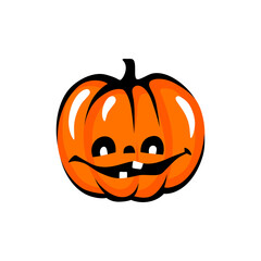 Halloween pumpkin face illustration. Cartoon vector character. Funny autumn symbol.