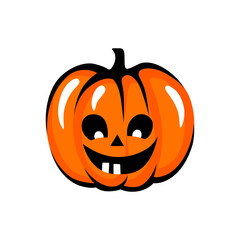 Halloween pumpkin face illustration. Cartoon vector character. Funny autumn symbol.