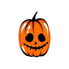 Halloween pumpkin face illustration. Cartoon vector character. Funny autumn symbol.