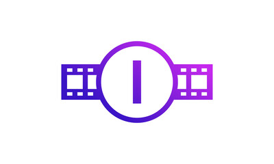 Initial Letter I Circle with Reel Stripes Filmstrip for Film Movie Cinema Production Studio Logo Inspiration