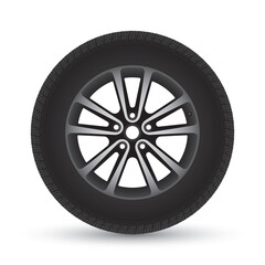 Vector realistic disk car wheel tyre. Isolated on white background