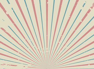 Sunlight retro narrow faded grunge background. red, blue and beige color burst background.